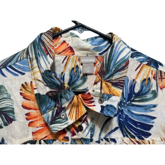 Chicos Tropical Palm Linen Jacket Tunic Women 16-18 XL Multicolor Utility Resort - Picture 14 of 16